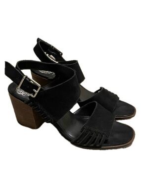 Vince Camuto Karmelo Sandals Block Heels Buckle Leather Women’s 9M Black Shoes